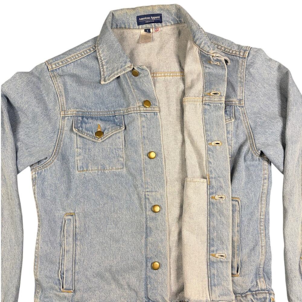 American Apparel Vintage Denim Jacket Large Blue Jean Trucker Jacket Unisex Y2K - Picture 2 of 10